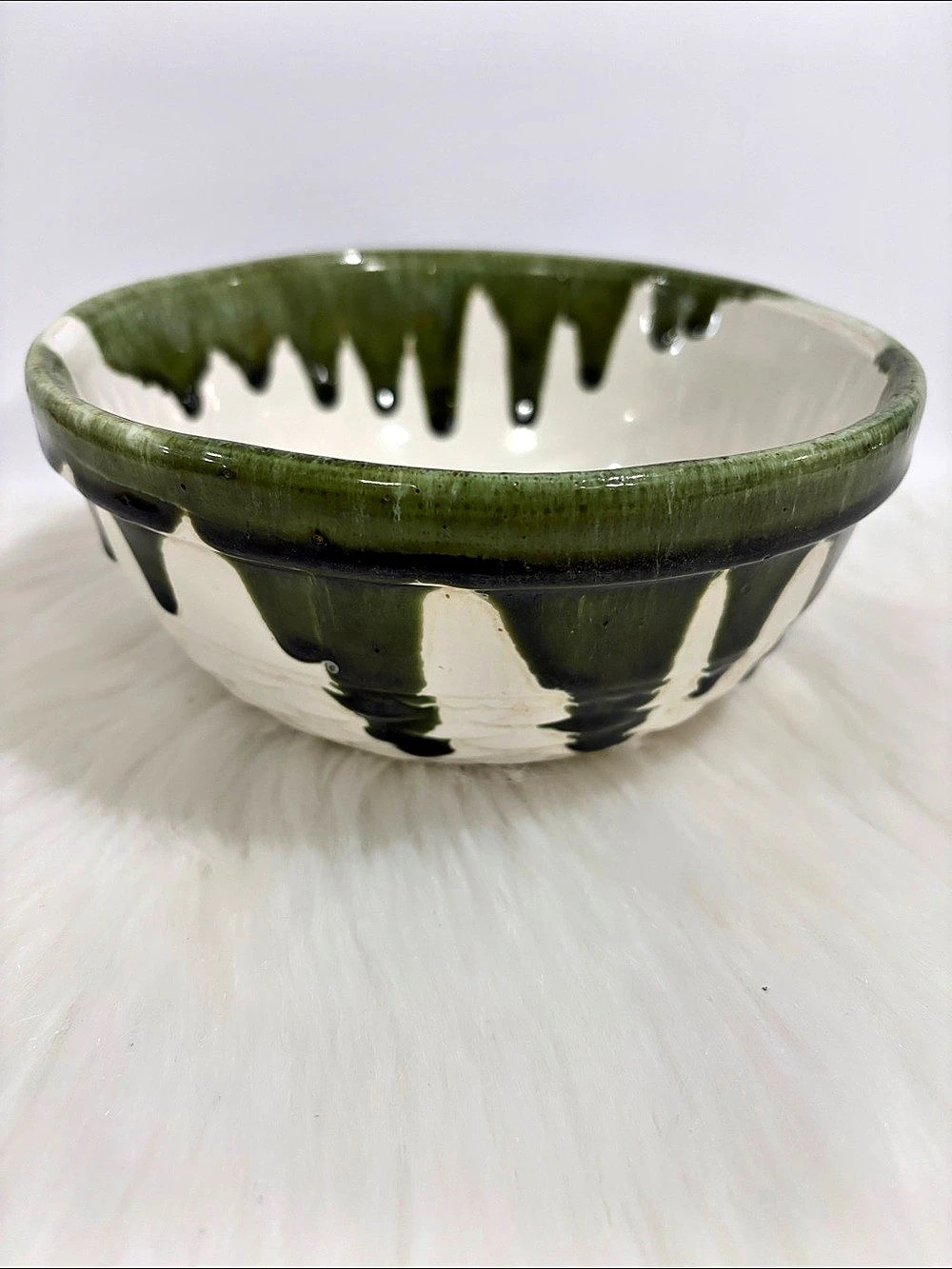 Sunburst Canada hand-painted drip glaze bowl Green & White Ceramic Bowl